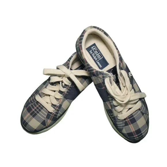 New in Box! Vintage Polo Ralph Lauren Giles Sneakers!9.5 Cape Cod Madras Plaid